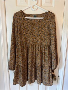 Mustard Floral Long Sleeve Babydoll Dress